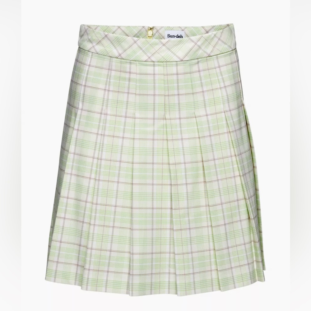LIKE NEW! Sunday Best Pleated Mini Skirt - Light Green Plaid, Size 8